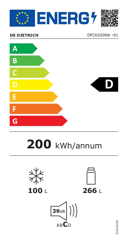 DFC6020NA_1__open.tif DE DIETRICH Combiné réfrigérateur-congélateur pose libre - DFC 6020 NA