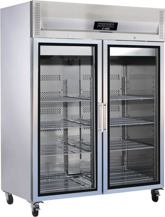 FORS Réfrigérateur Gastro, double porte vitrée, inox, GN 2​/​1 - GCV 14000 GES