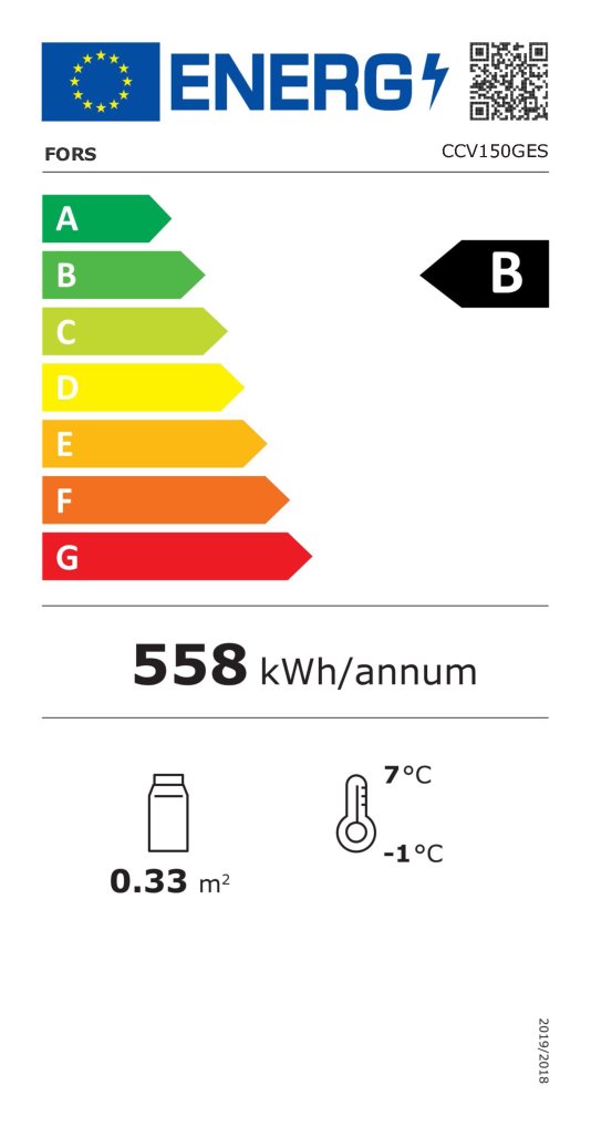 FORS Gewerbe-Kühlschrank, Glastür, Edelstahl - CCV 150 GES